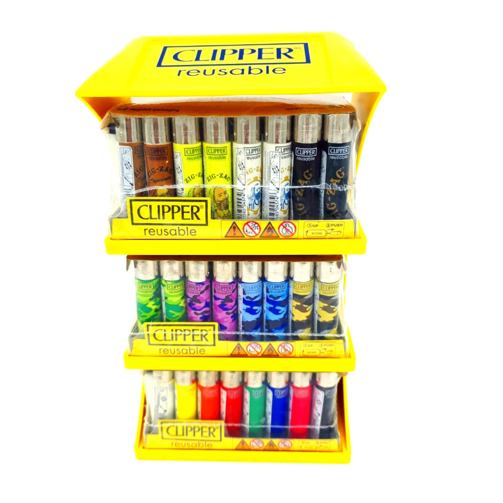Clipper Lighter 3 Tier Display with Assorted Refillable Lighters Wholesale Pack Box Display Stand.