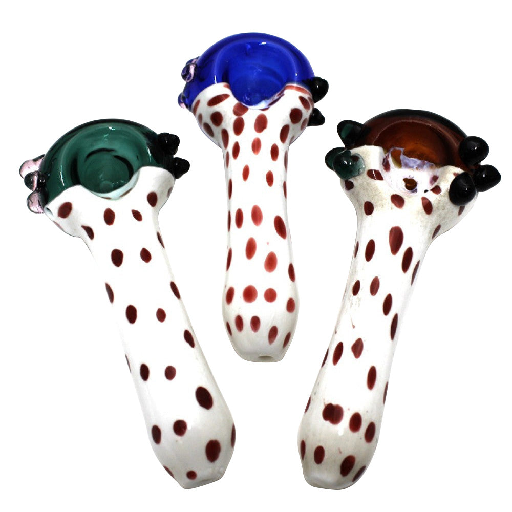 Color Head Dotted Heavy Duty Glass Hand Pipe with Decorative Dotted Design and Thick Borosilicate Glass Construction**