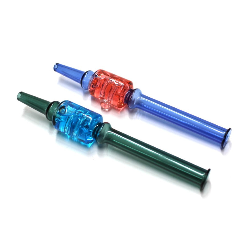 Color Liquid Coil Glass Straw Kit with decorative liquid-filled chamber and durable glass design for portable dabbing use.