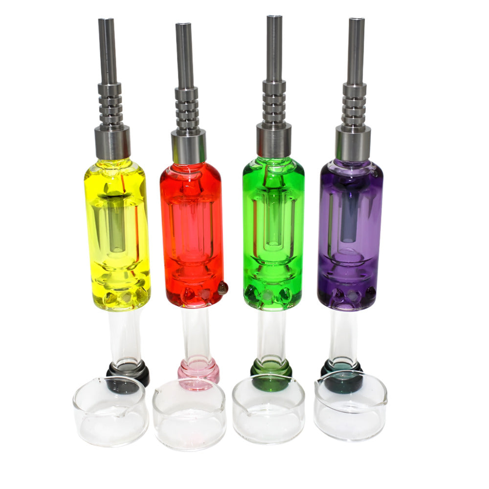 Color Liquid Straw Kit with Screw In Nail featuring decorative liquid-filled design and durable glass straw construction for portable dabbing use