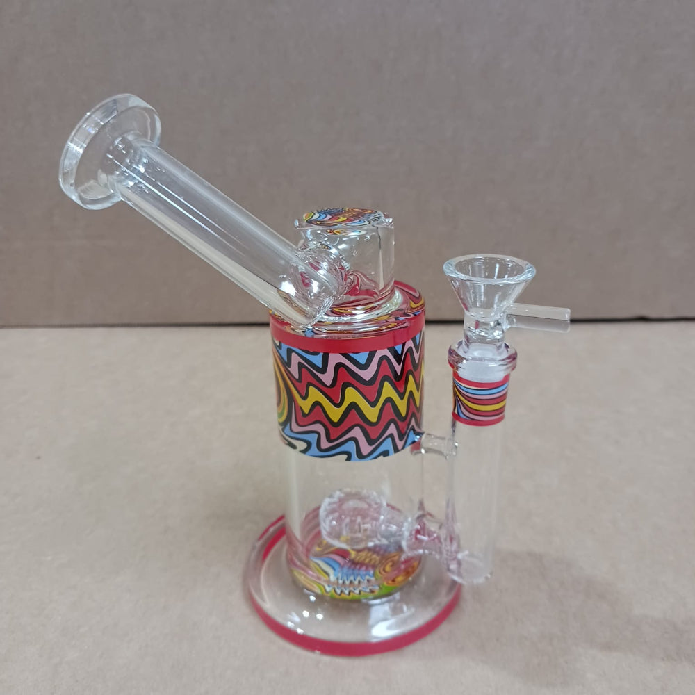 Color zigzag side arm glass water pipe with durable construction, designed for smooth airflow, enhanced filtration, and a stylish modern look.