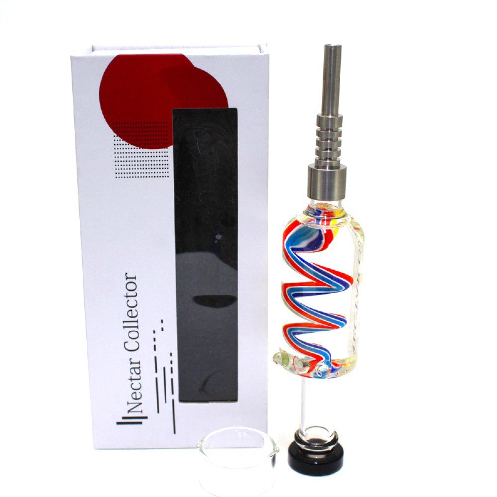 Colored Coil Liquid Filled Straw Kit with Screw Nail featuring durable glass straw design, liquid-filled decorative coil, and portable dabbing accessory kit