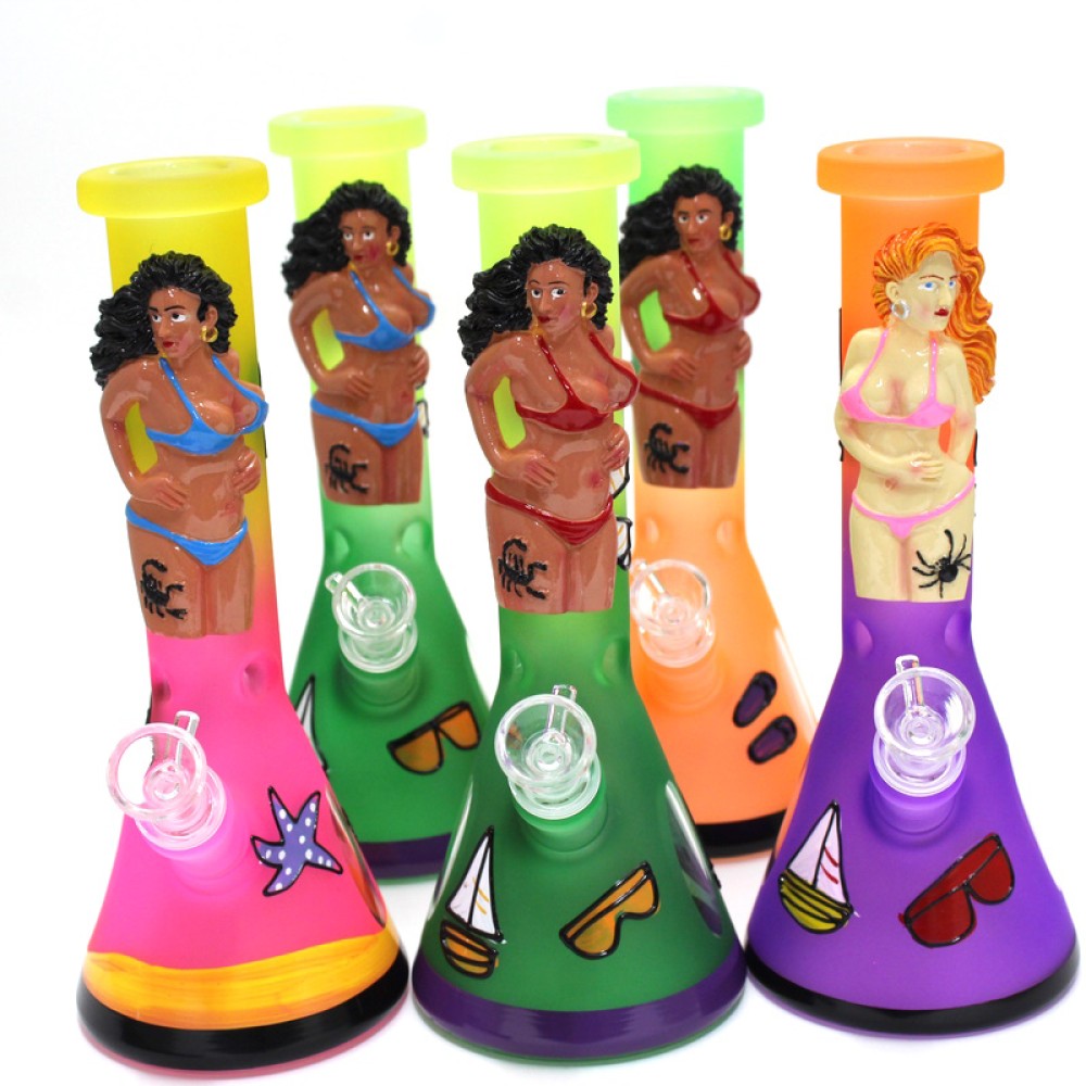 Colorful art glass water pipe featuring vibrant decorative glass design, durable borosilicate construction, and smooth airflow system.