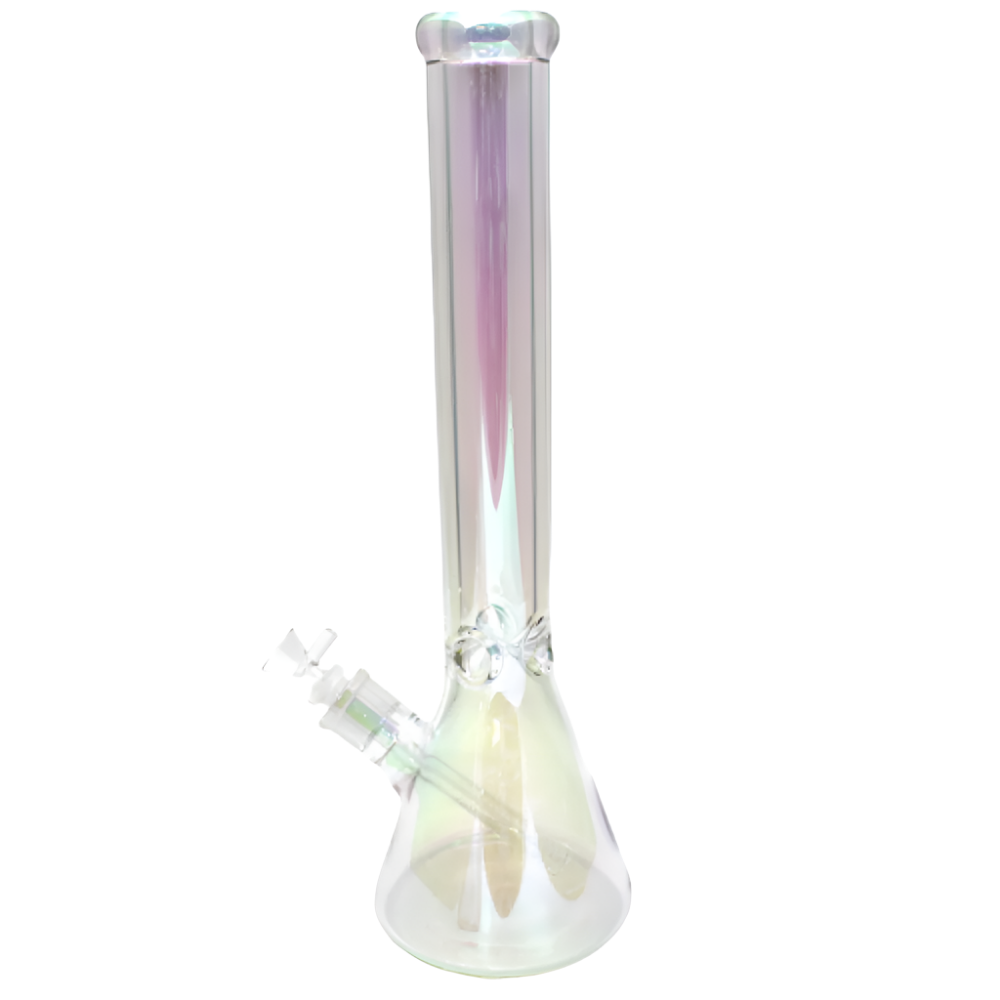 Colorful beaker base heavy duty water pipe with 14mm male bowl, glass-on-glass connection, and durable thick glass construction.