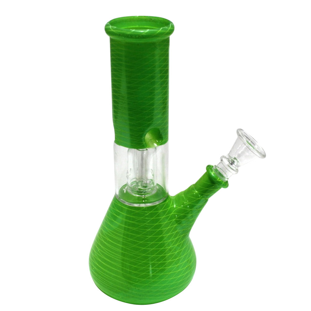 Beaker-style colorful water pipe featuring a single side bowl, durable construction, and a wide base for enhanced stability and filtration.