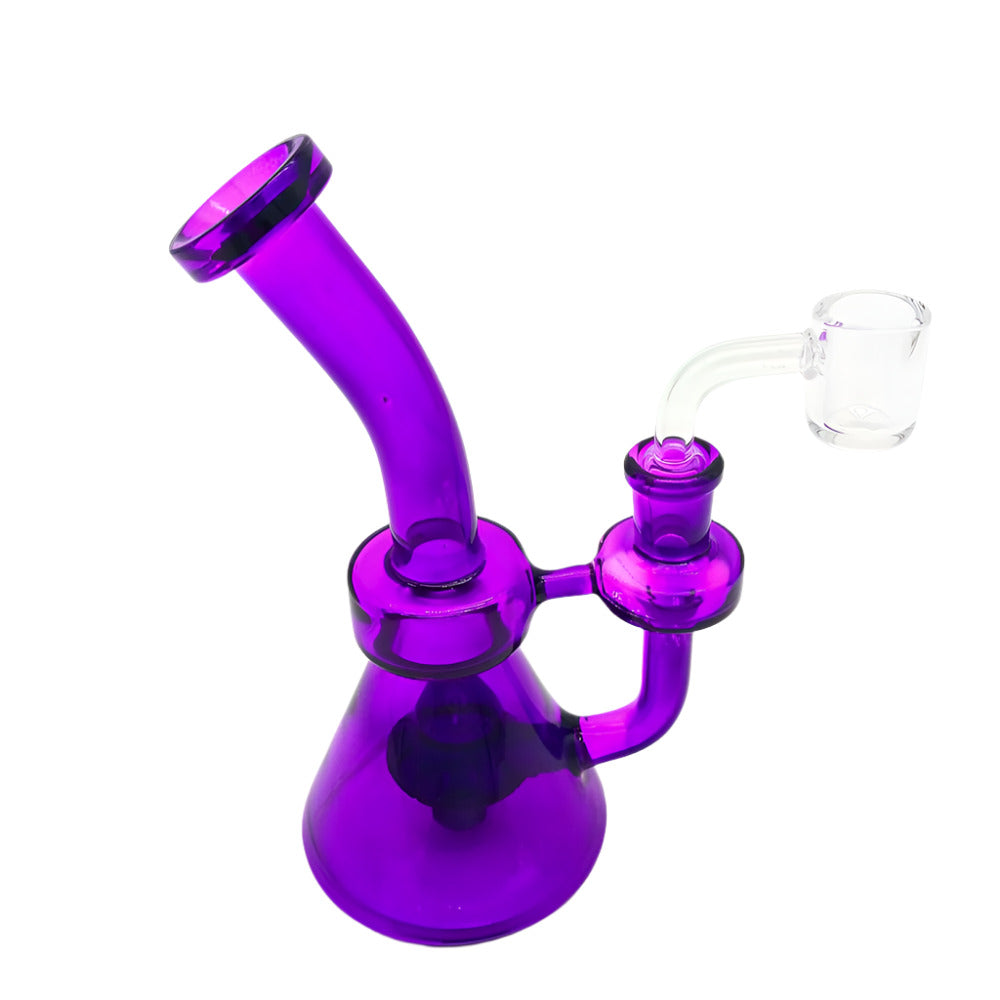 Colorful bent water pipe crafted from borosilicate glass featuring artistic color patterns, smooth airflow, and a comfortable angled mouthpiece.