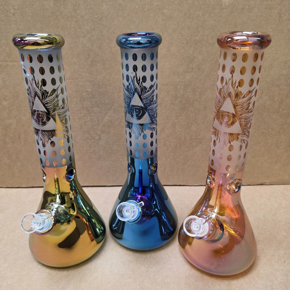 Colorful dotted beaker glass water pipe with 14mm male bowl