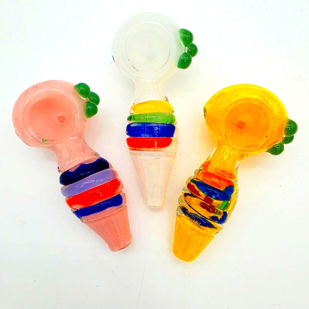 Heavy duty multi color glass hand pipe crafted from durable thick glass, featuring vibrant multi-color design and smooth airflow for a premium smoking experience.