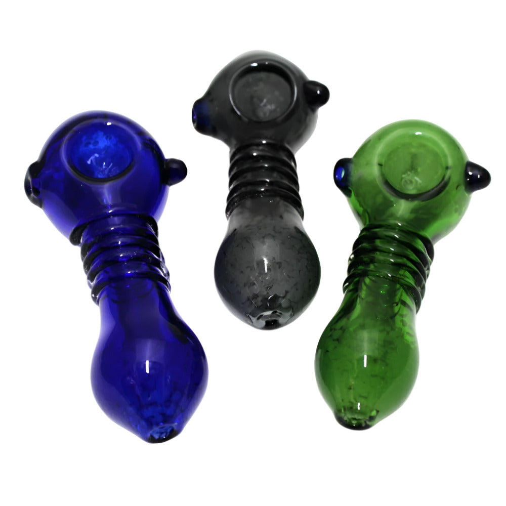 Cone shape ribbed design colorful heavy duty glass hand pipe with thick durable glass construction and vibrant handcrafted details.
