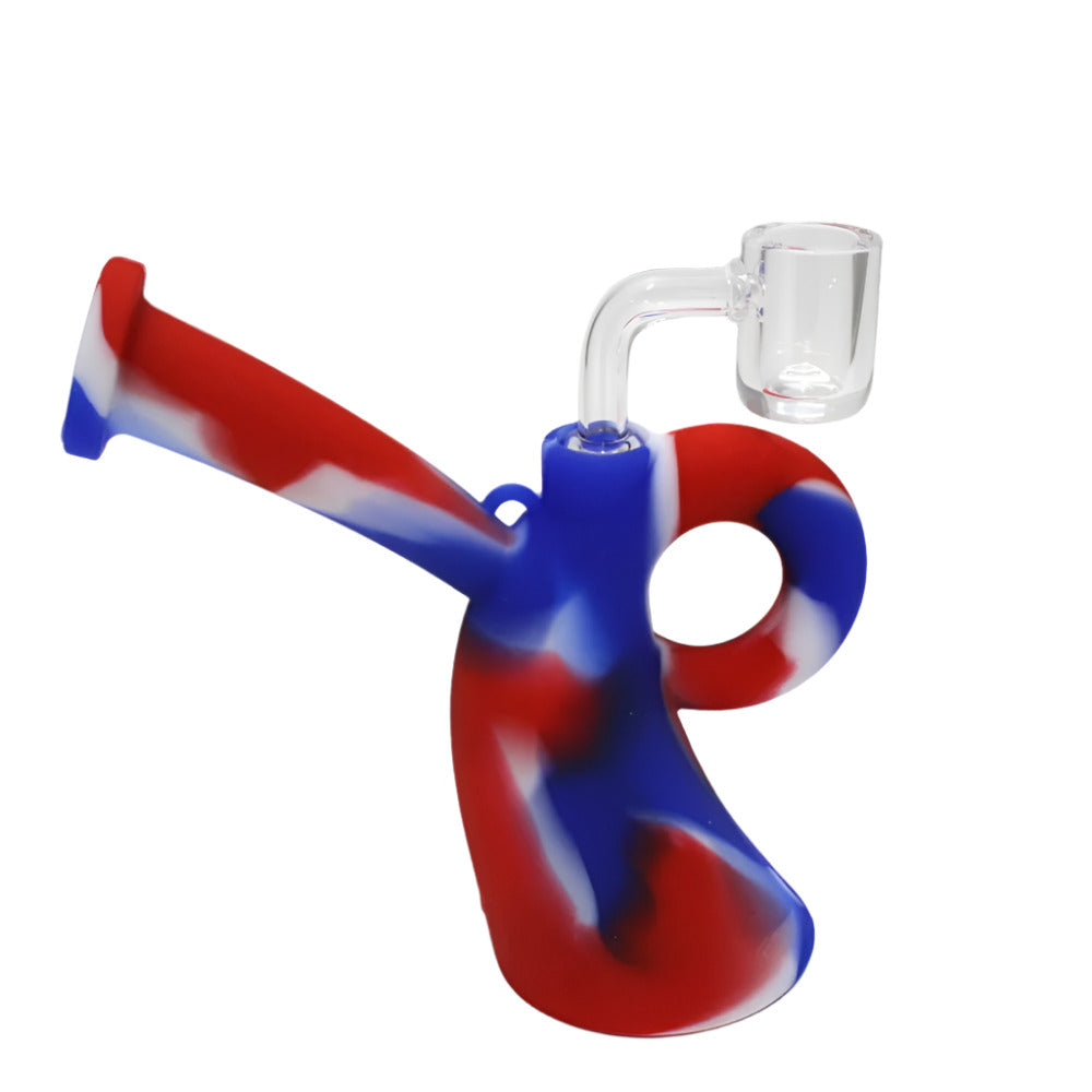 Colorful silicone dab rig water pipe with 14mm male banger, flexible and durable construction designed for smooth draws, easy cleaning, and long-lasting use.
