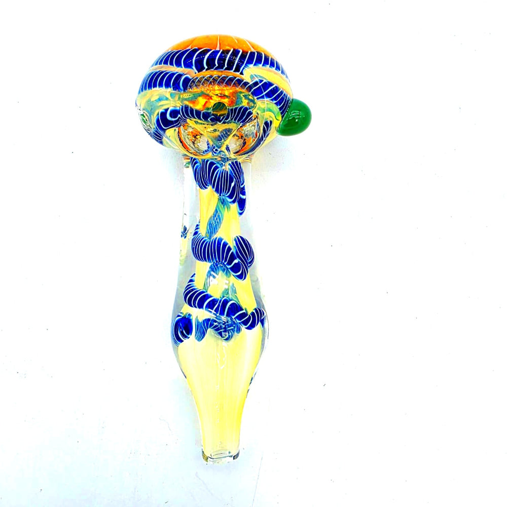 Heavy duty swirl color glass hand pipe crafted from durable thick glass, featuring colorful swirl design and smooth airflow for an enhanced smoking experience.
