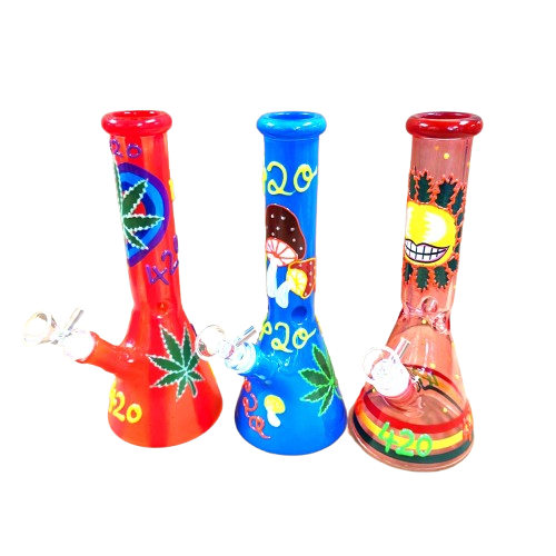 Colourful art beaker water pipe with vibrant design and durable glass construction for smooth use