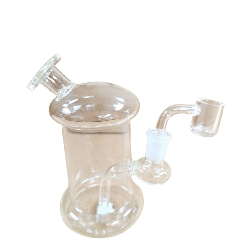 A compact transparent glass water pipe designed for portability and convenience.
