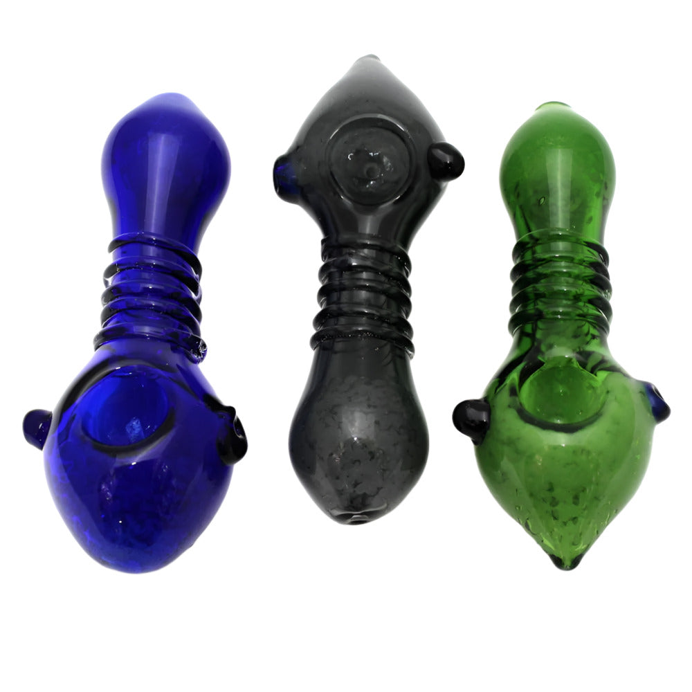 Cone Shape Ribbed Design Colorful Heavy Duty Glass Hand Pipe with durable glass construction, vibrant color accents, ribbed texture, and smooth airflow