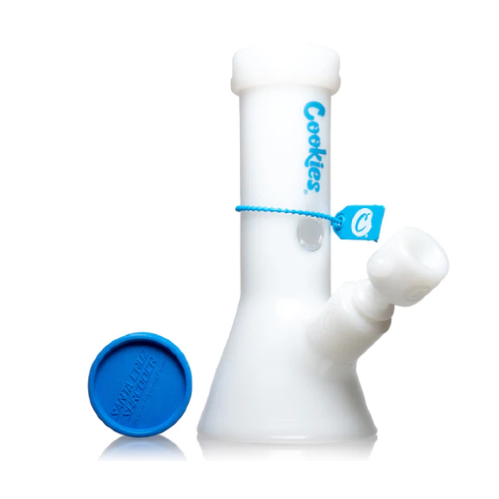 Cookies Mighty Mini Beaker water pipe with durable glass construction, compact portable size, stable beaker base, and smooth water filtration system.