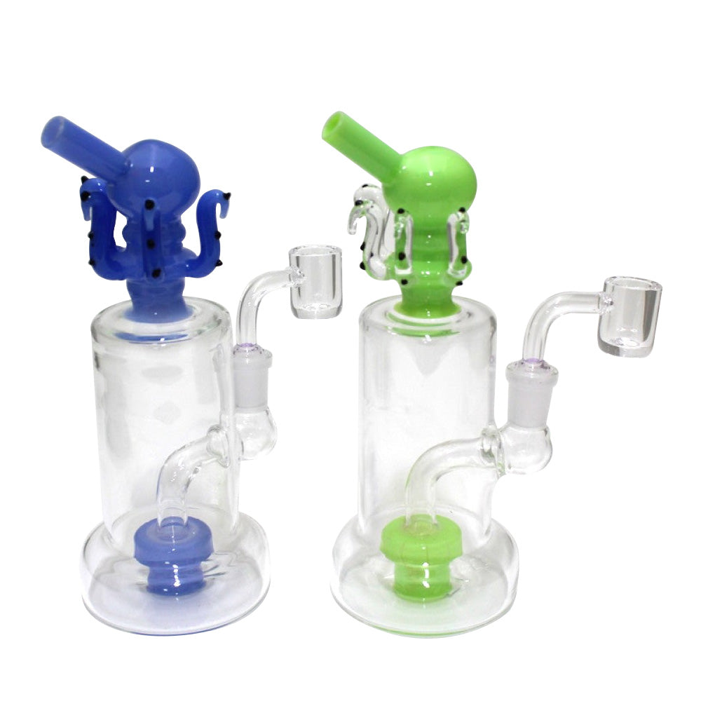 Cube design tube color dab rig water pipe with 14mm male banger, durable glass body with smooth water filtration system for clean and smooth hits.