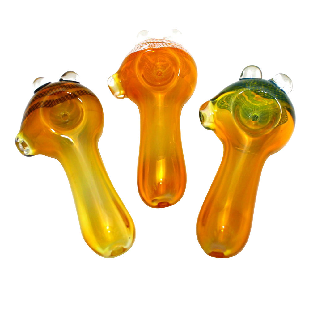 Cube Head Thick Gold Fumed Heavy Duty Glass Hand Pipe with durable thick glass construction, cube-shaped head, gold fumed finish, and smooth airflow