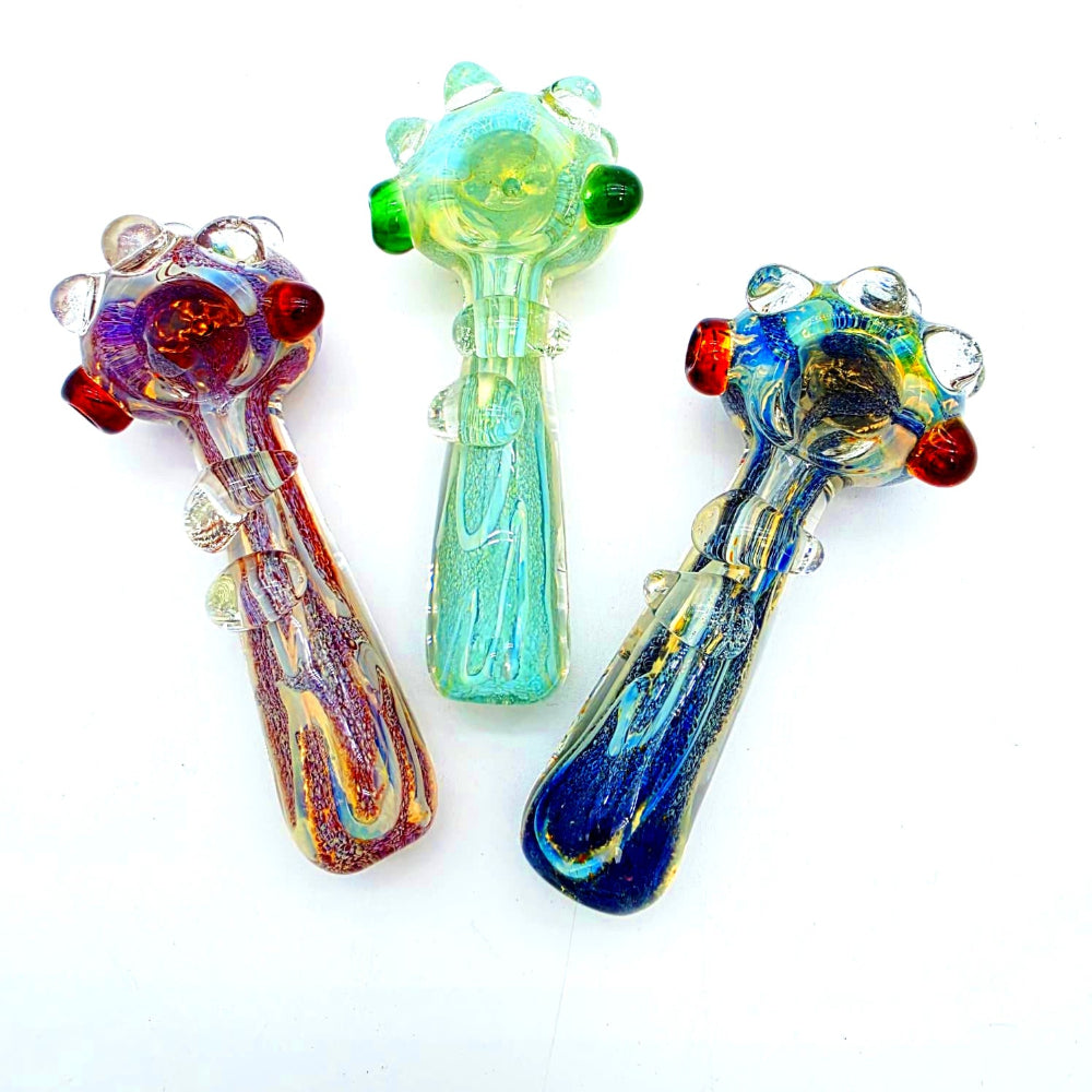 Cubed design heavy duty glass hand pipe made with thick durable glass, featuring unique cube pattern and smooth airflow for a premium smoking experience.