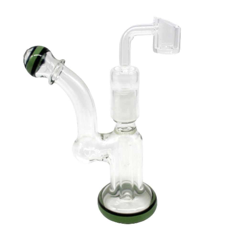 Dab rig water pipe with 14mm female banger, premium glass body with smooth water filtration system for clean, cool, and smooth hits.
