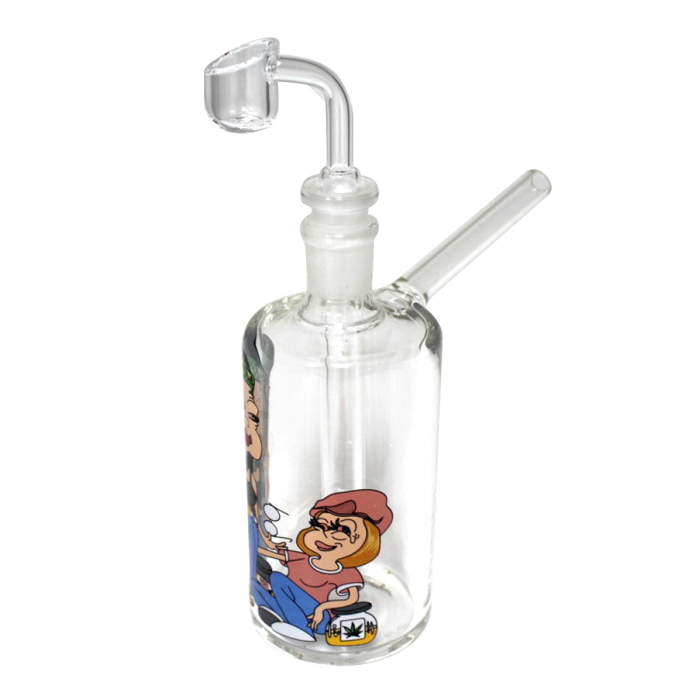 Decal Bottle Shape Design Dab Rig Bubbler with 14mm Male Banger Glass Water Pipe Bubbler with Bottle Style Design for Smooth Filtration and Clean Vapor Hits