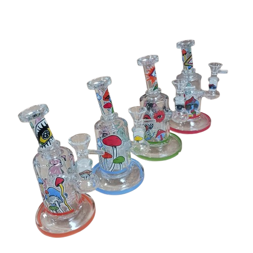 Decal tree percolator water pipe made from durable glass, featuring decorative decal artwork and a tree percolator for smooth airflow and enhanced filtration performance.