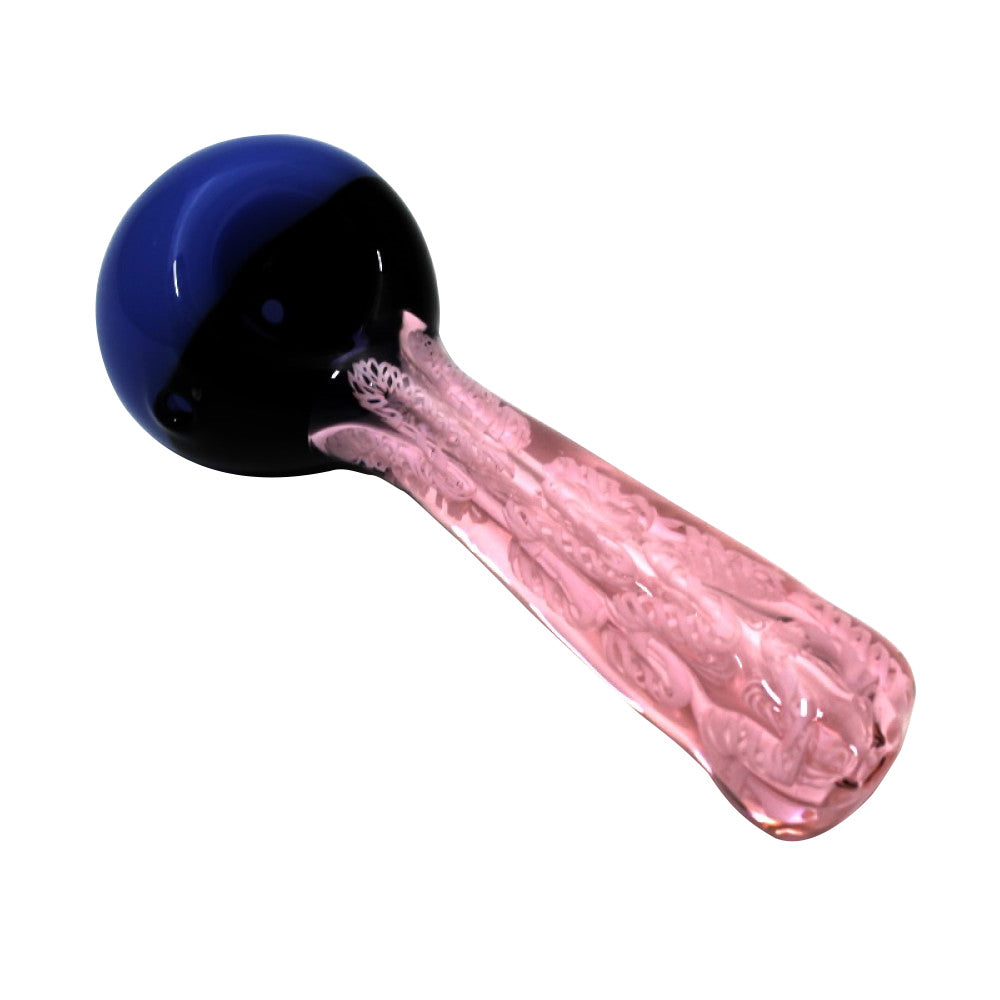 Decorative double tube pink glass hand pipe with colored head and premium heavy duty finish