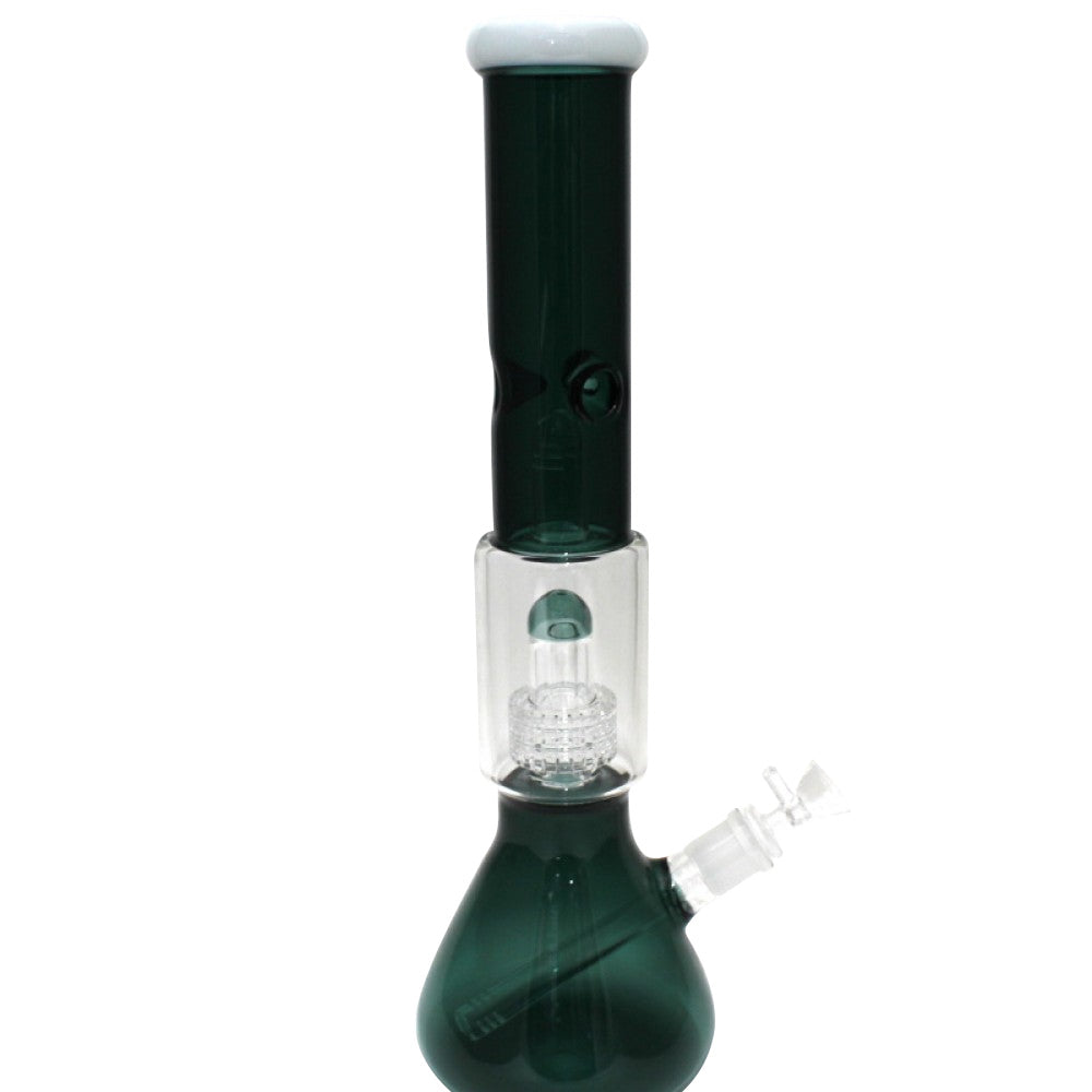 Double Dome Beaker Water Pipe with Diamond Cut Percolator featuring durable glass design and advanced smoke filtration for smoother draws.