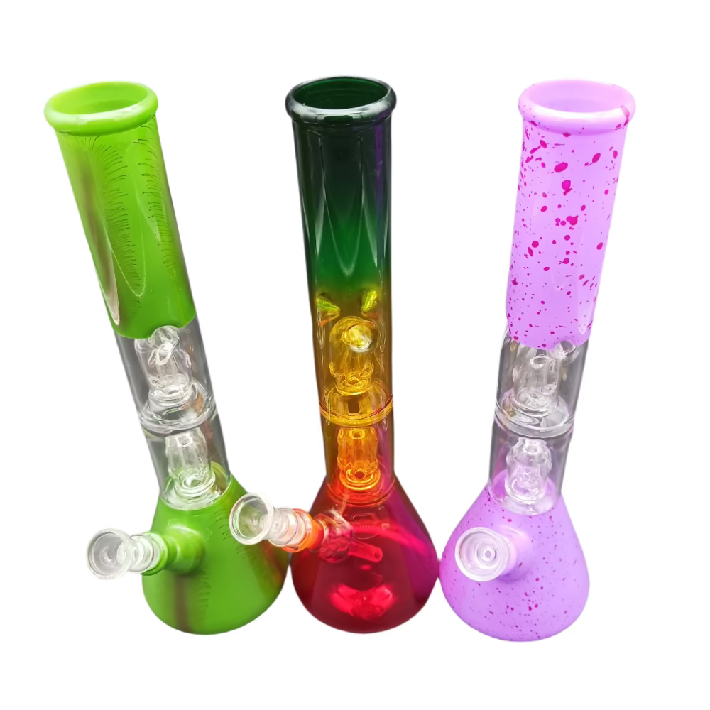 Double dome percolator water pipe bong with dual chamber filtration, made from durable borosilicate glass for smooth, cooled, and cleaner vapor hits.