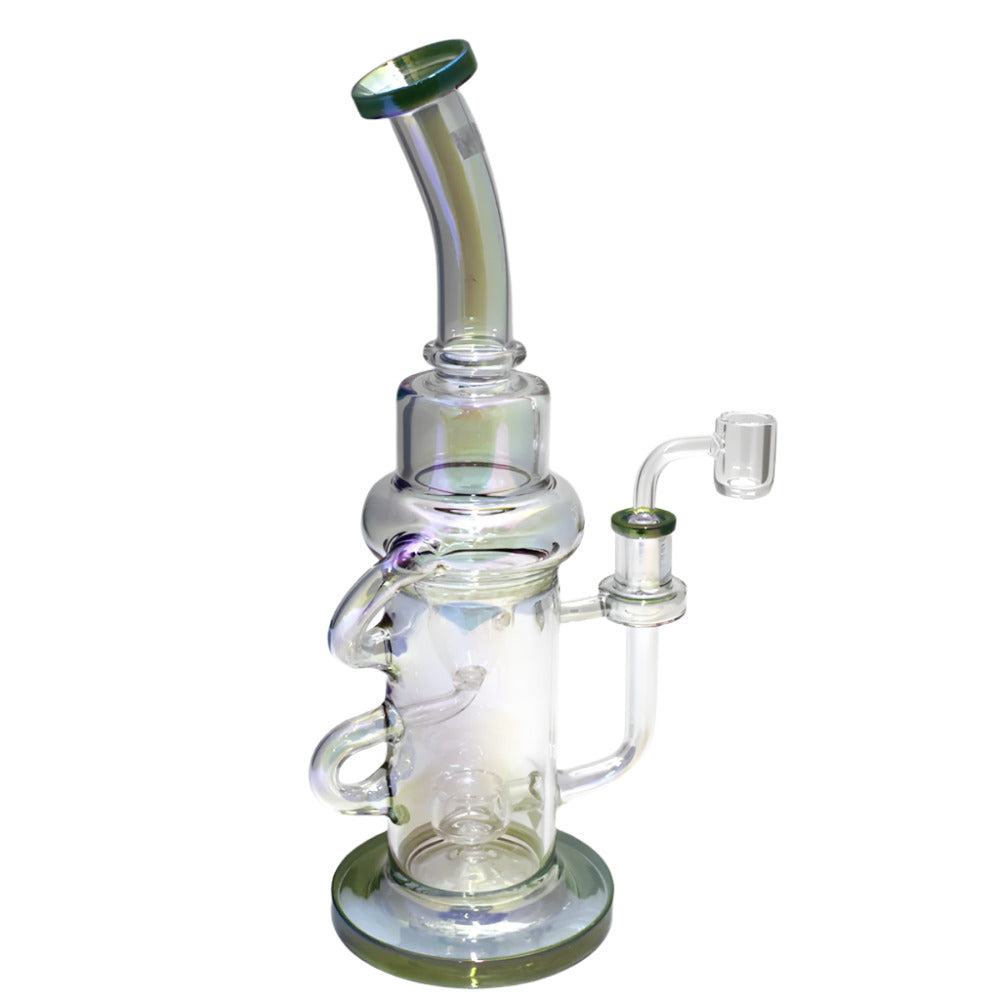 Double recycler colorful water pipe with durable glass construction and advanced filtration for smooth airflow.
