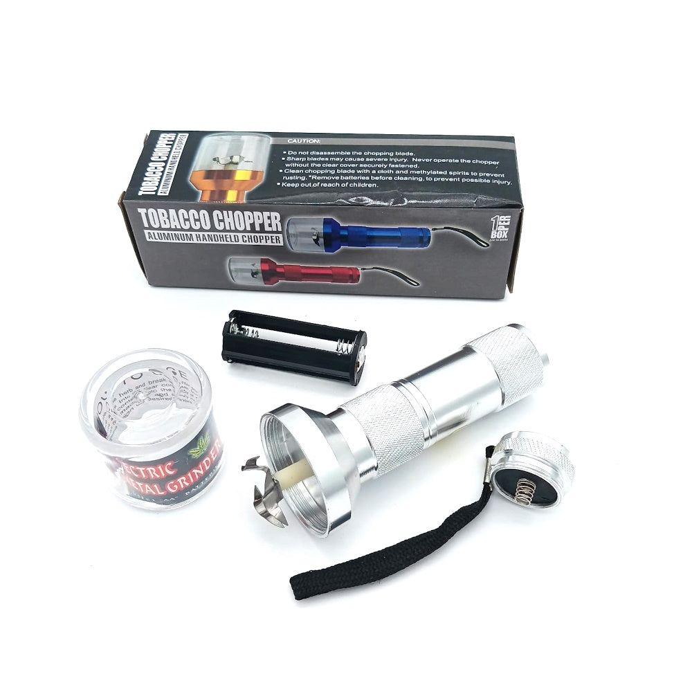 Battery powered electric herb grinder with one touch operation sharp blades and portable design for quick and easy herb grinding on the go