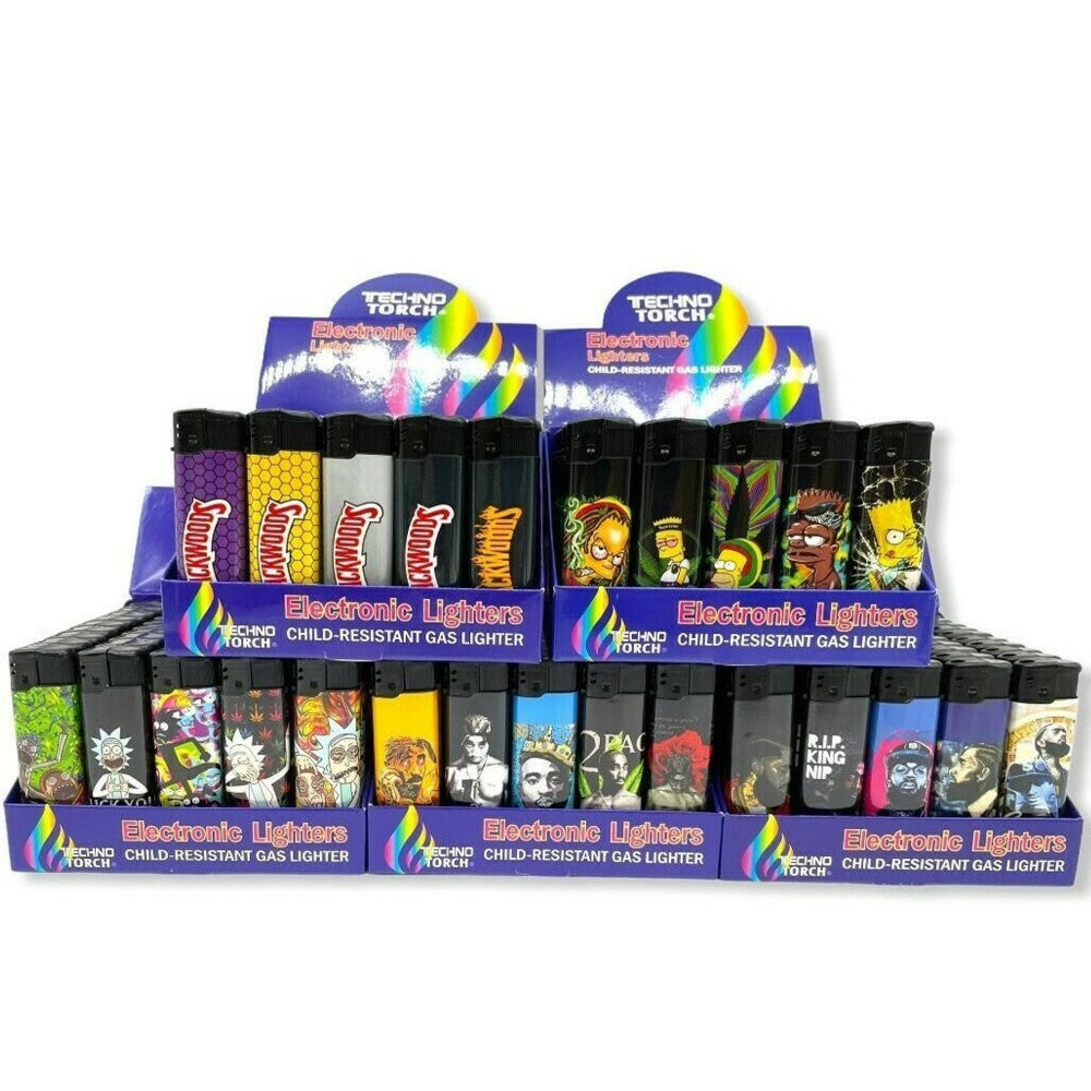 Electronic Lighter 50pcs Per Display by Techno Torch featuring refillable electronic ignition system and durable portable design for retail packaging and everyday use