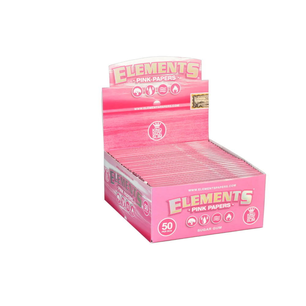Elements Pink King Size Slim Ultra Thin Rice Papers with slow-burning rice paper construction, ultra-thin design, and stylish pink appearance.