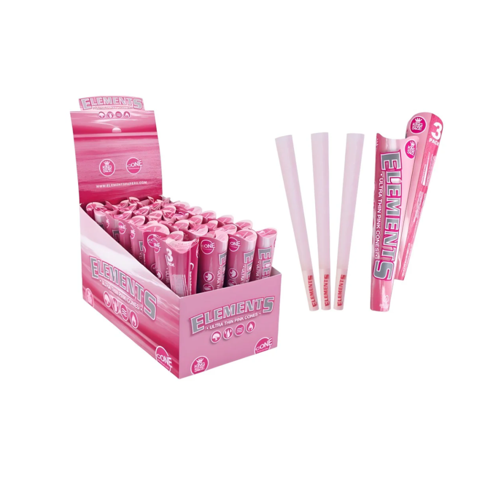 Elements Pink King Size Ultra Thin pre-rolled cones with slow-burning ultra-thin paper and stylish pink design for easy filling and smooth use.