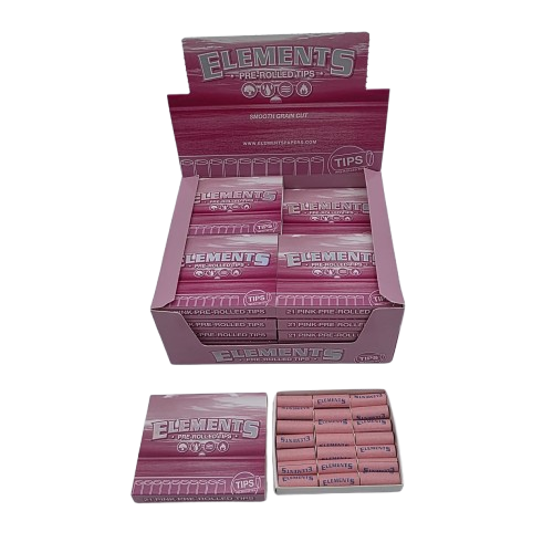 Elements Pink Pre Rolled Tips made from premium quality paper, pre-rolled for convenience, ensuring smooth airflow and easy, consistent rolling support.