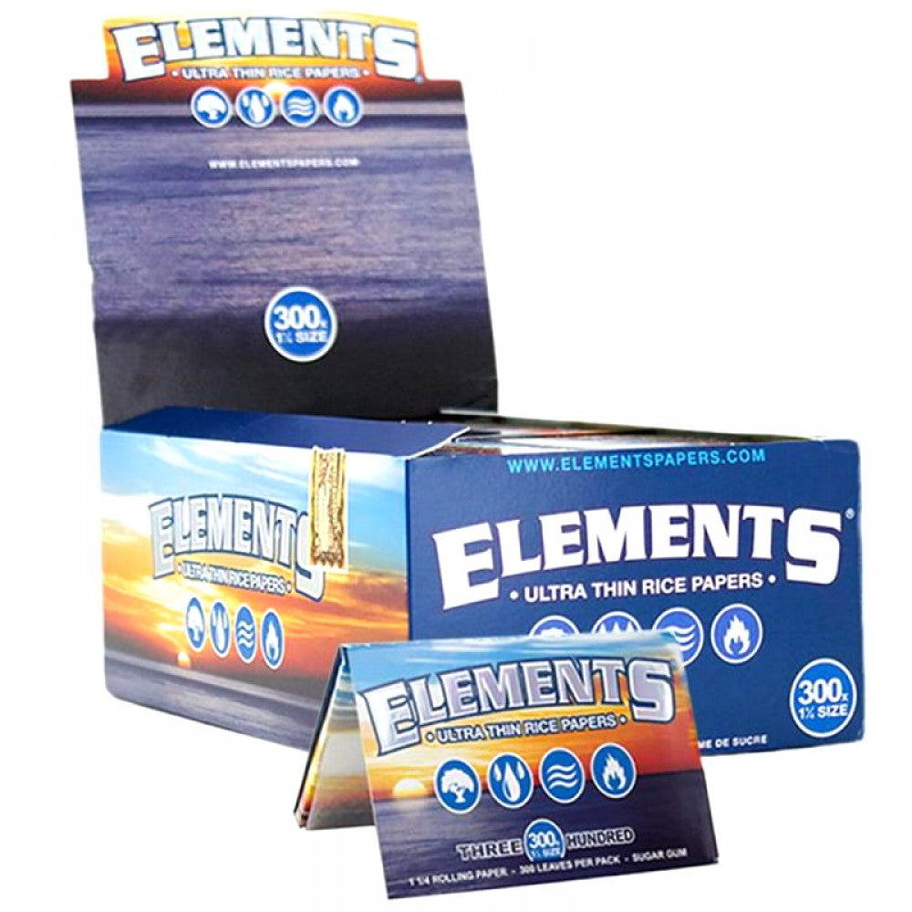 Elements Ultra Thin Paper 300 1 1/4 Size rolling papers with ultra-thin slow-burning paper, natural gum line, and smooth rolling performance.
