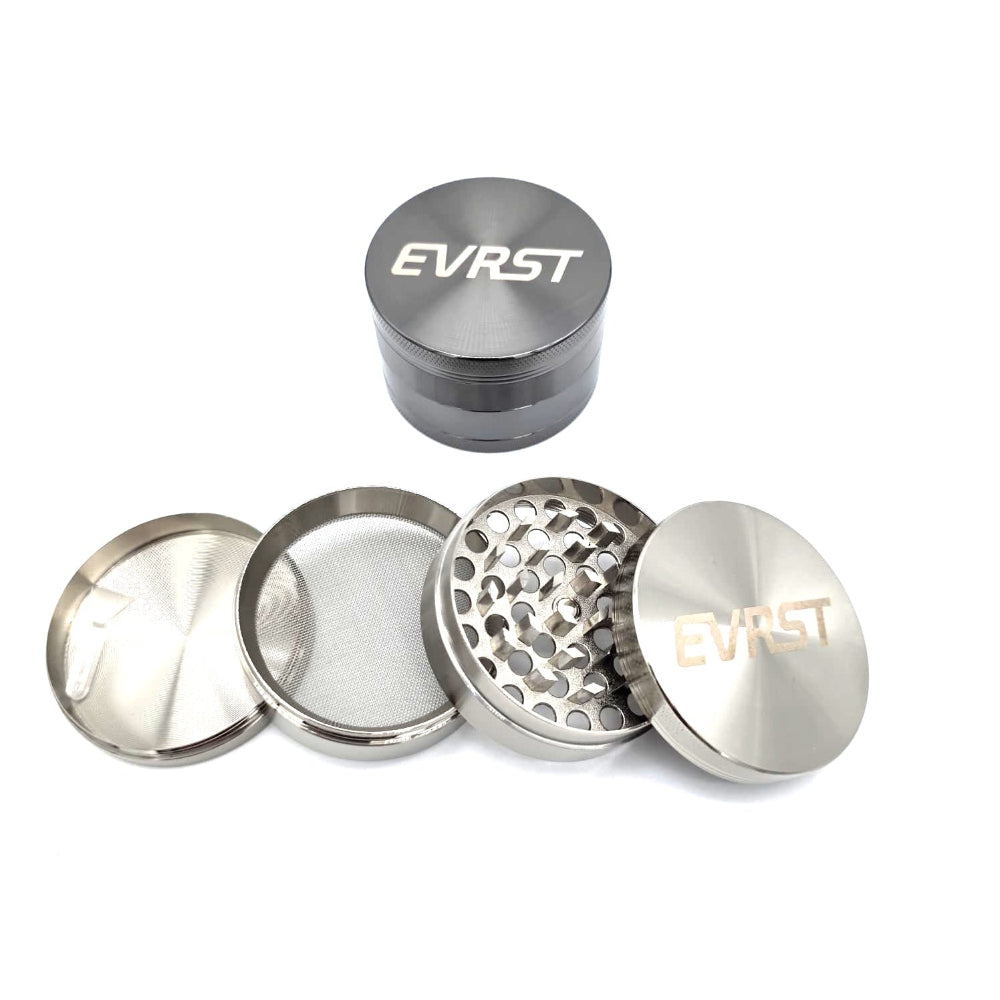 EVRST 4 Part Zinc Heavy Duty Grinder 50MM with sharp teeth and pollen catcher for herbs