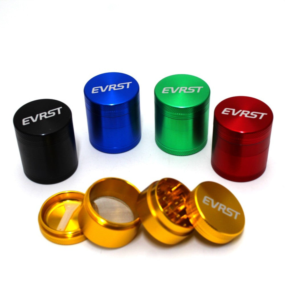 40mm 4-part EVRST colorful aluminum grinder with durable body, sharp teeth, magnetic lid, and smooth grinding performance for herbs and spices.