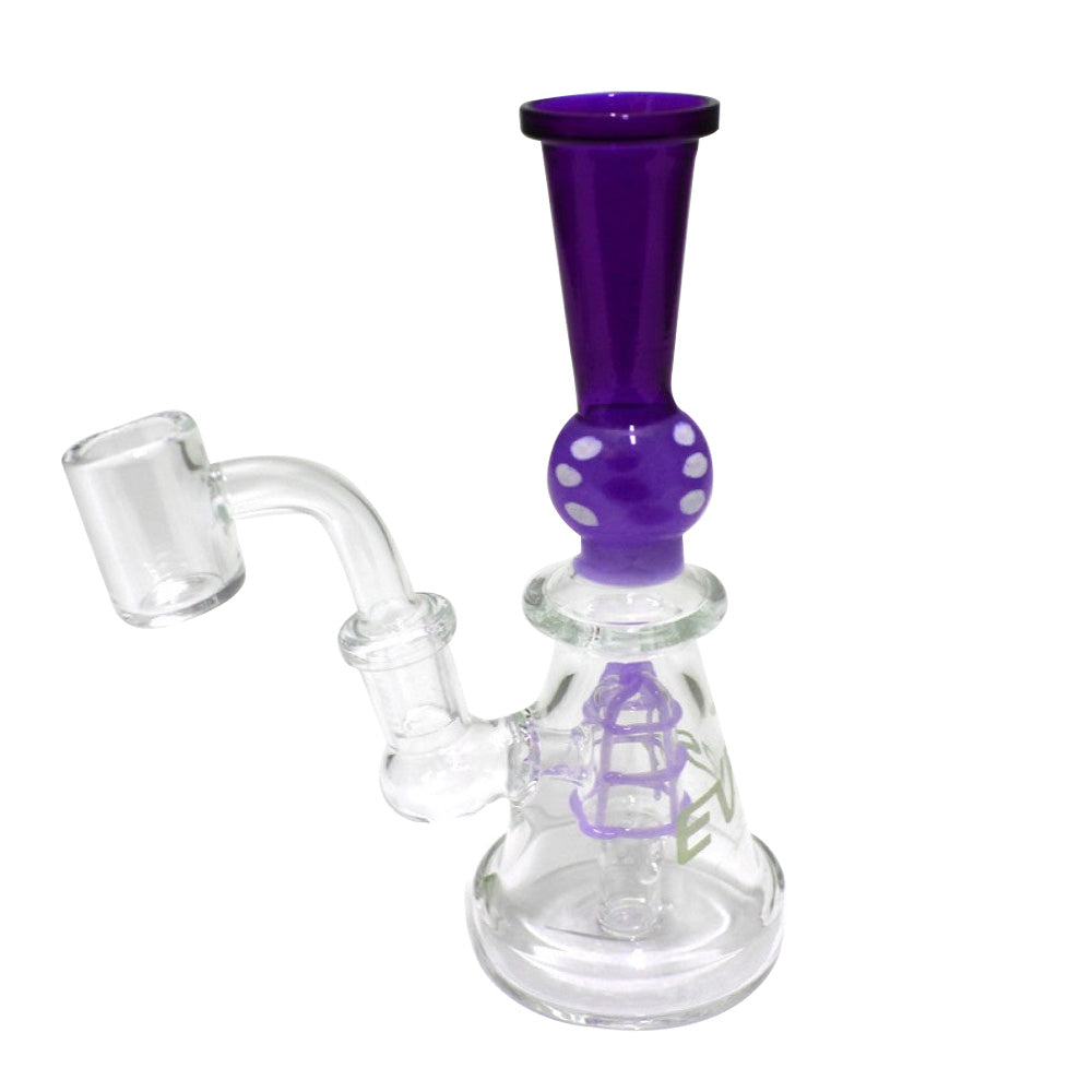 EVRST dotted color design dab rig water pipe with 14mm male banger, featuring a vibrant dotted pattern, durable glass construction, and smooth airflow for concentrate use.