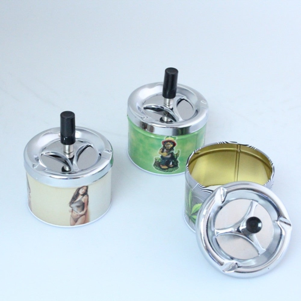 Extinguisher-shaped ashtray with assorted designs, durable heat-resistant decorative ashtray for home, office, bars, and tabletop smoking use.