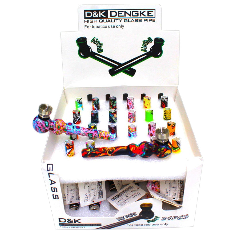 Fancy Design Glass Pipe With Metal Bowl featuring decorative glass craftsmanship, durable metal bowl, and compact portable design.