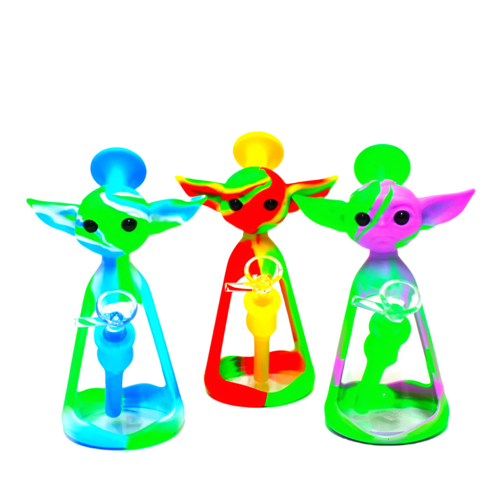 Fancy design silicone water pipe with a glass chamber, featuring durable construction, stylish detailing, and smooth water filtration.