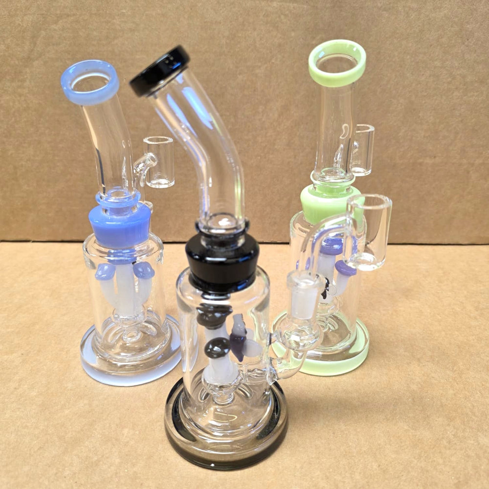 Flat bottom fancy design dab rig water pipe with 14mm bowl, stable base and smooth filtration for efficient dabbing experience.
