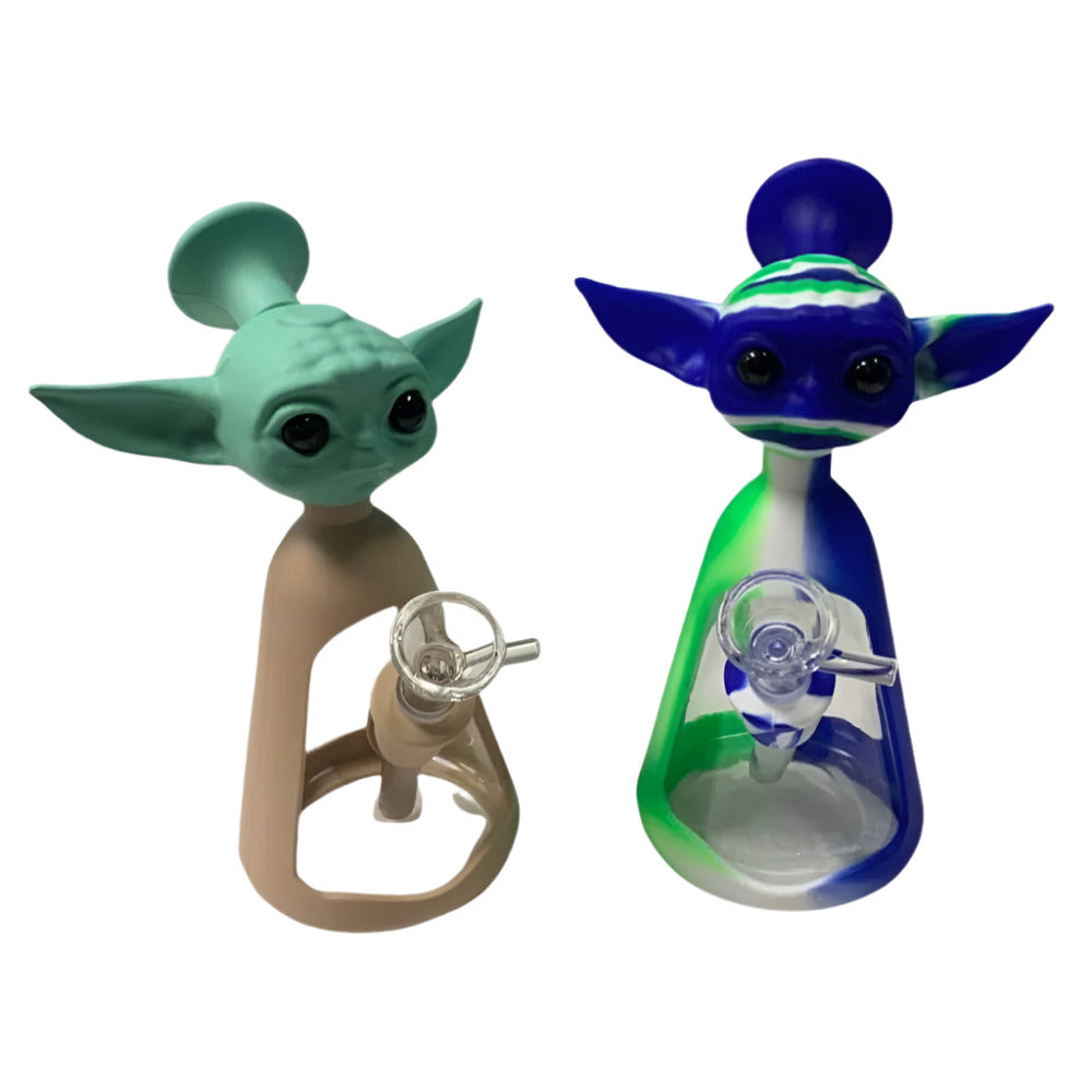 Fancy design silicone and glass water pipe with a durable silicone body, removable glass chamber, and smooth filtration for an enjoyable smoking experience.