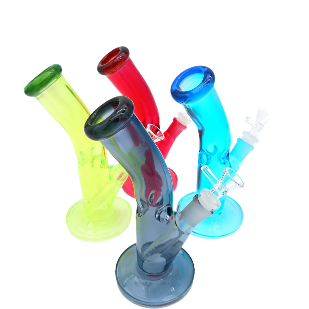 Flat bottom bend solid color glass water pipe featuring sturdy construction, curved neck design, and stable base for smooth and efficient filtration.