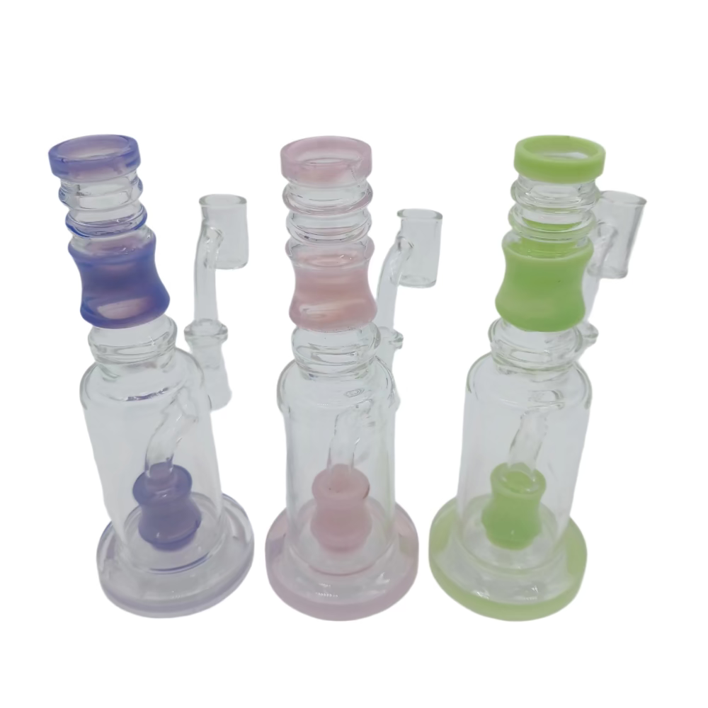Flat bottom design percolator water pipe made from durable borosilicate glass with 14mm male banger for smooth, filtered vapor and stable use.