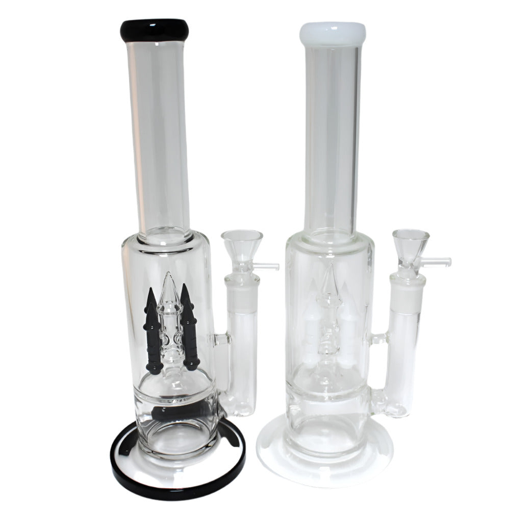 Flat bottom percolator straight water pipe with durable glass construction, stable base design, and smooth airflow filtration system.