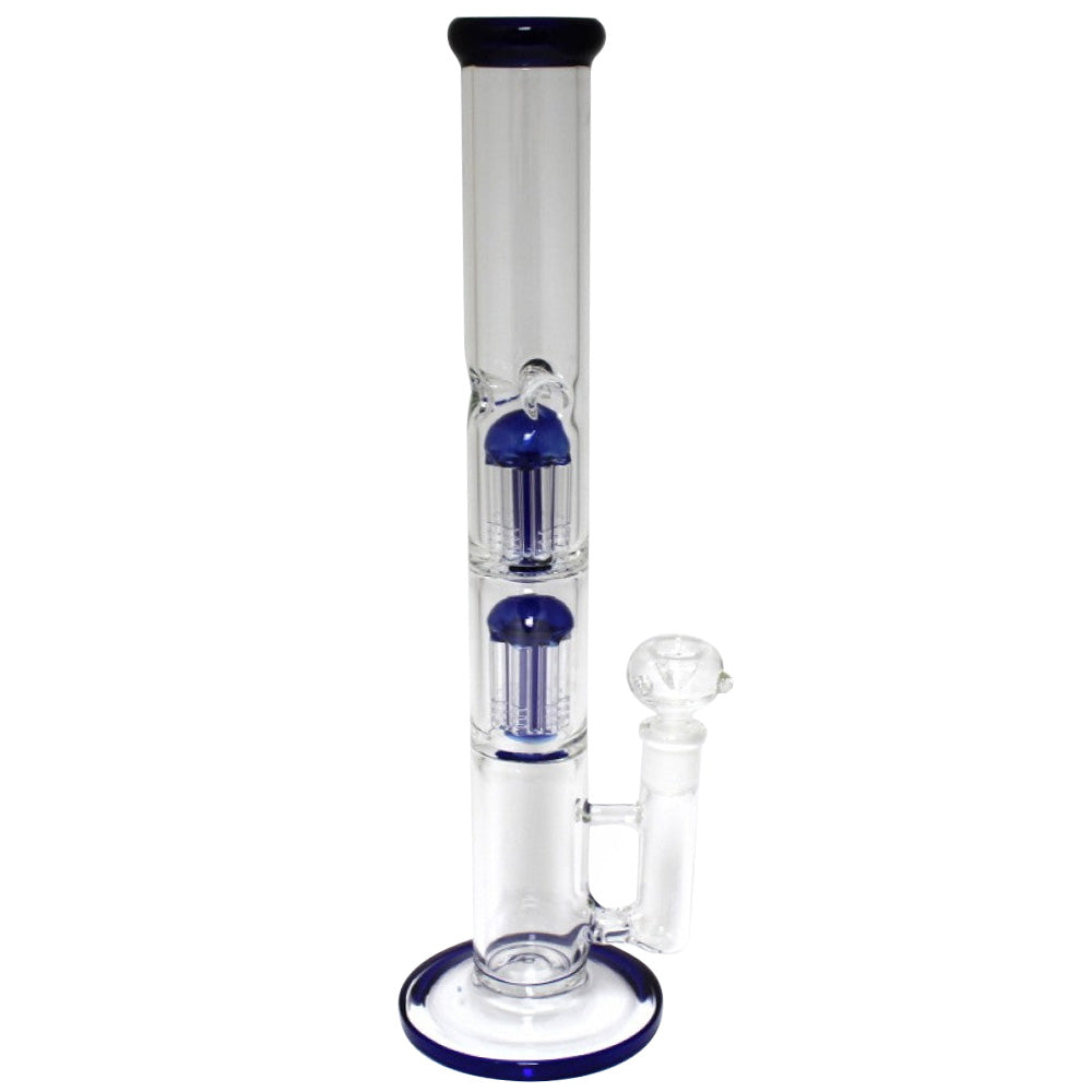 Flat bottom straight double tree percolator water pipe featuring durable glass construction stable base advanced filtration system and smooth airflow for clean cool hits.