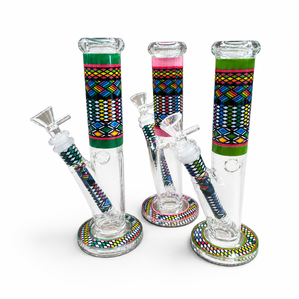 Flat Bottom Straight Fancy Art Color Water Pipe features a sleek straight-tube design with a stable flat base and vibrant artistic colors.