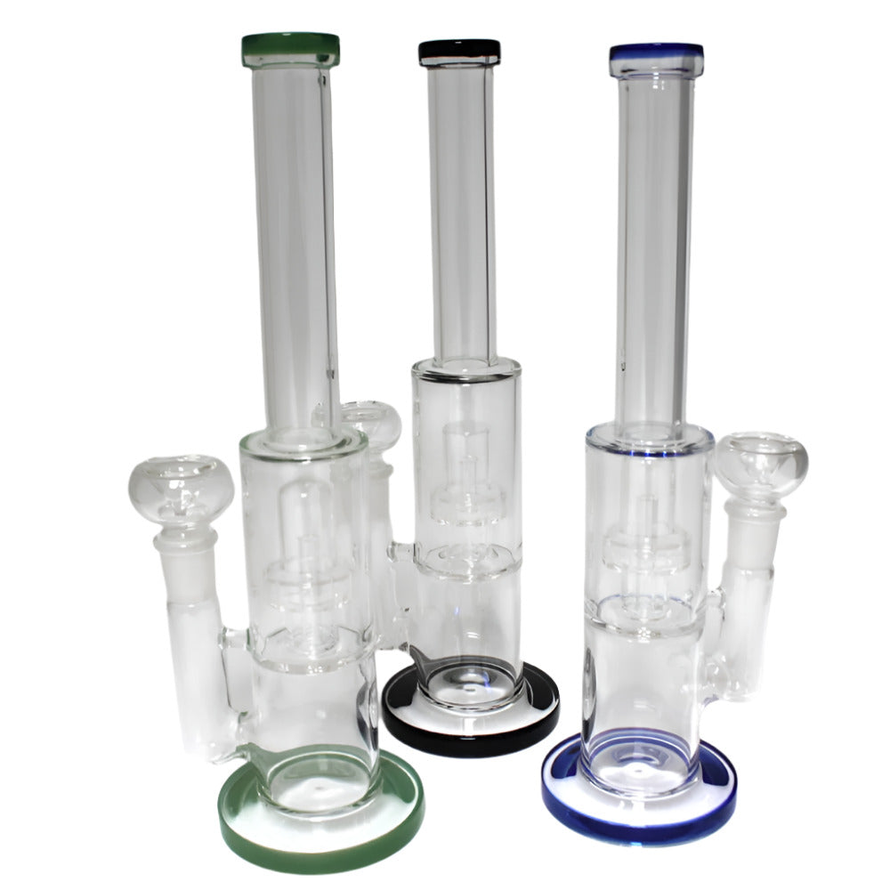 Flat bottom straight glass water pipe with percolator for smooth smoke filtration and stable base design