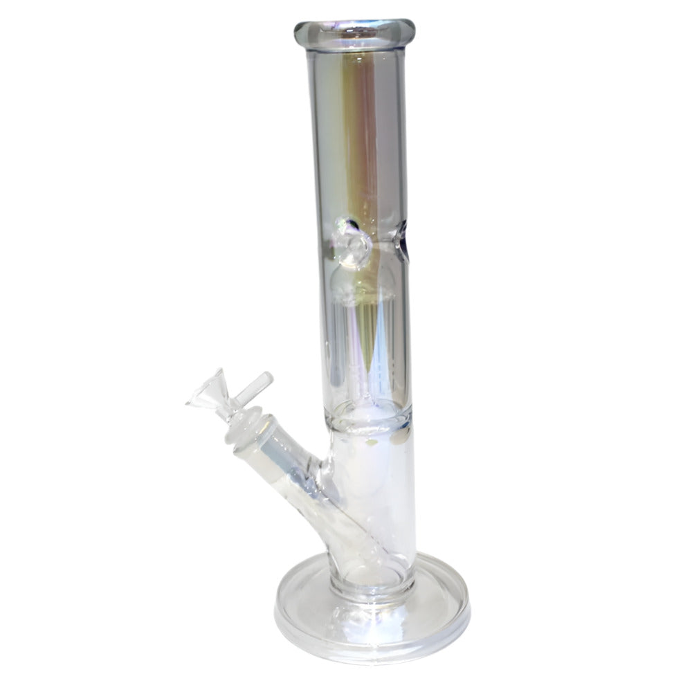 Flat bottom tree percolator silver fumed glass water pipe with glass-on-glass joint, designed for smooth filtration and clean smoking experience.